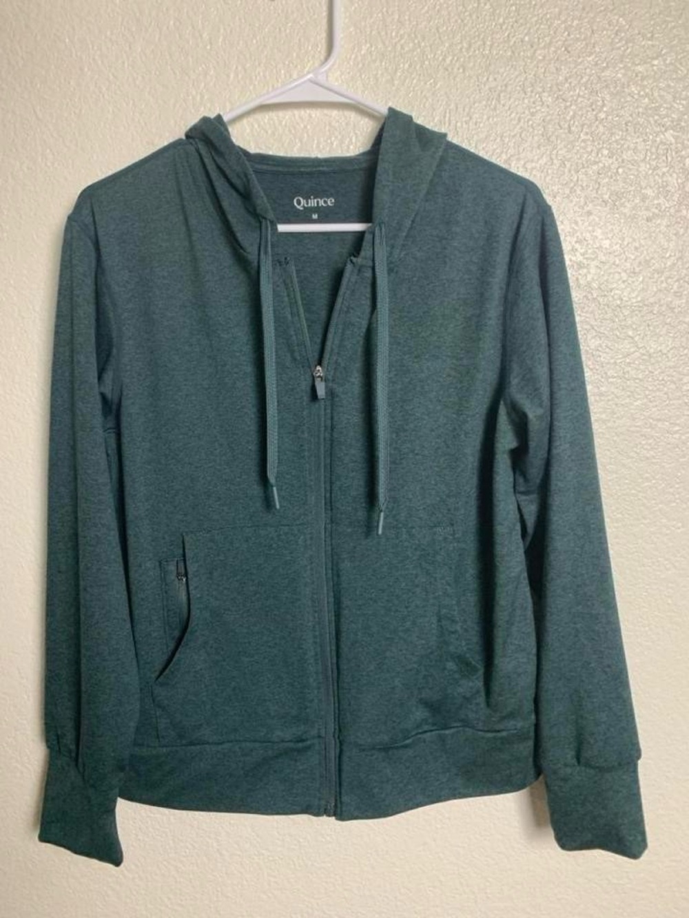 Quince Flowknit Full Zip Hoodie Jacket Womens Size M Heather Green Athleisure